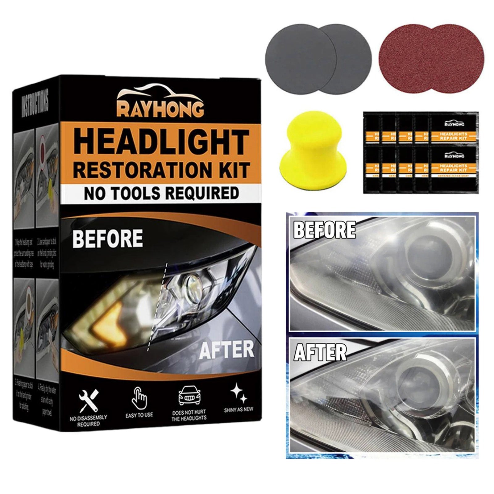 💡🔥 Headlight Restoration Kit - 5-Minute Fix! | Ceramic Shield⚡Yellow Haze Killer🌟【2-Year UV Guard】Scratch Remover for Headlight & Taillight - 3000Lumen Recovery Magic (Pro-Grade Sanding Pads)