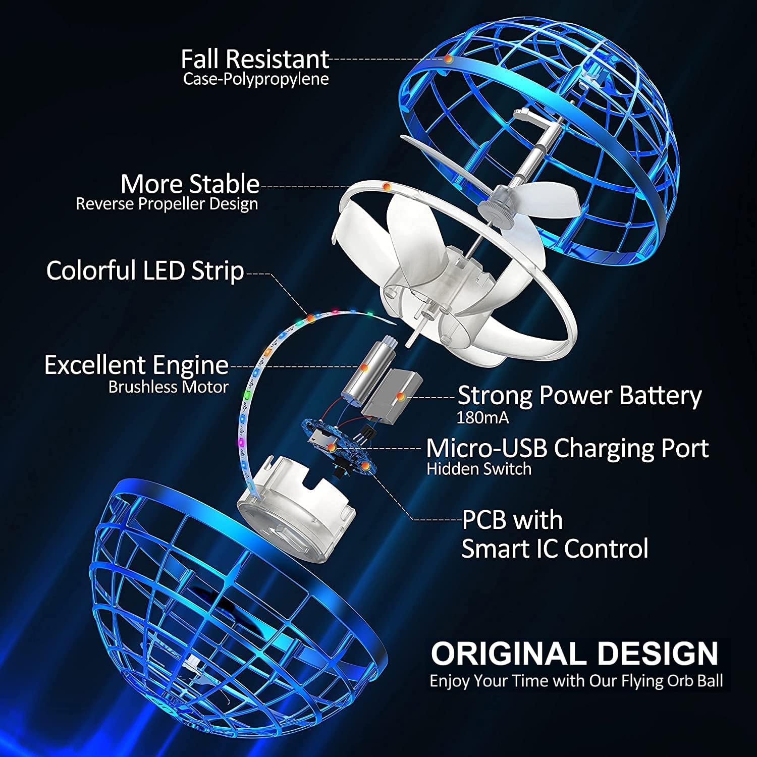 Galaxy Hover Ball Toy ✨ Auto-Float & LED Night Glow 💥 Gesture-Control Flying Orb for Outdoor Fun 🌟 Crash-Proof Gift for Kids 6-12 🔥 #OutdoorToys #TikTokMadeMeBuyIt