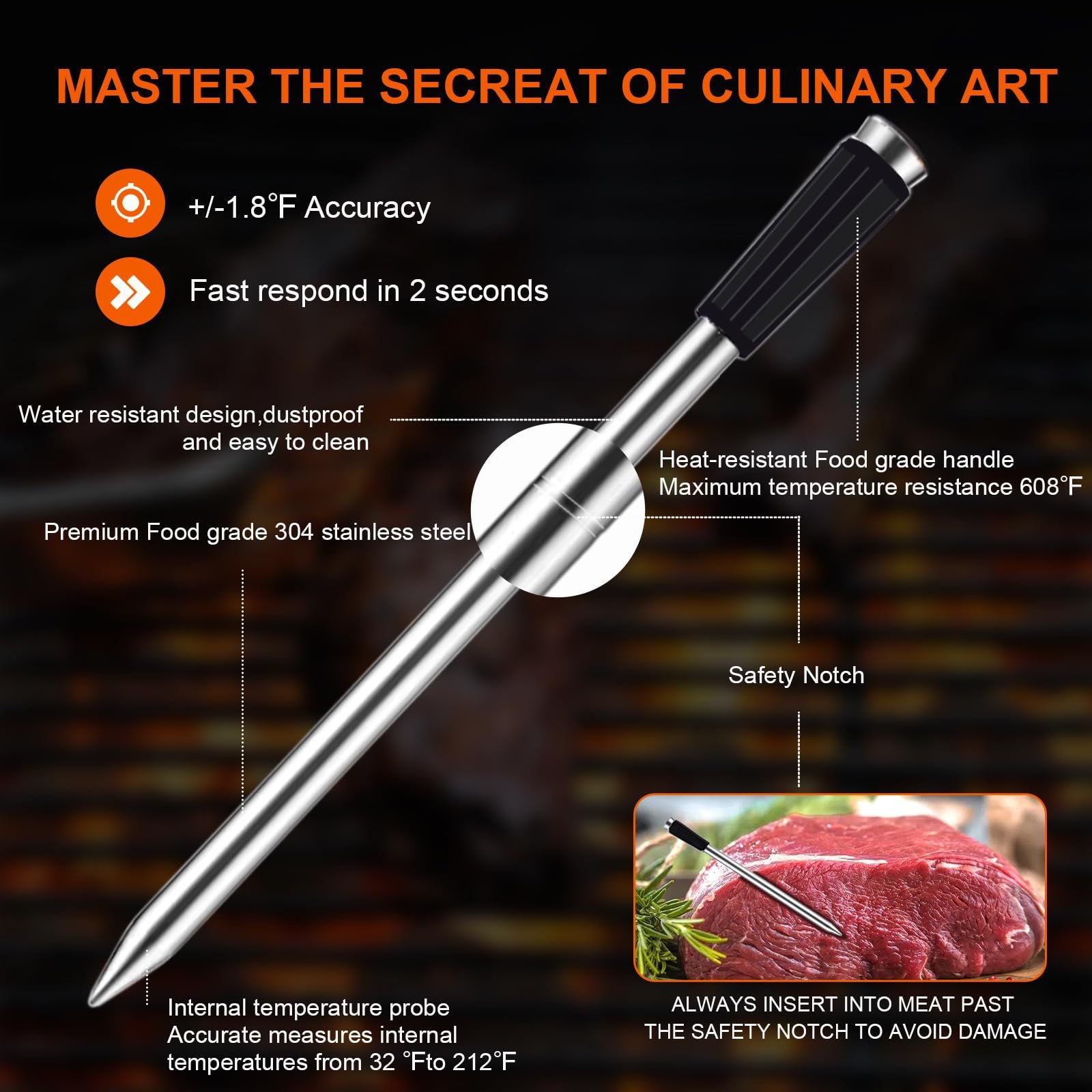 🔥Smart Meat Pro Thermometer💥 Dual Temp Tracking🌪️ 500FT Bluetooth Range✨ Grill/Smoker/Oven Master | TikTok's #1 BBQ Gadget
