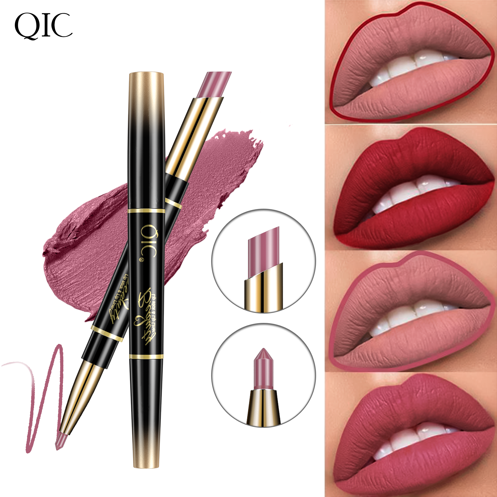 2-in-1 Dual-Ended Lipstick & Liner ✨ Matte Waterproof & Transfer-Proof! 💋 24H Non-Smudge Lip Combo 🌟 Kiss-Proof #LipHack #MatteLip #AllDayWear