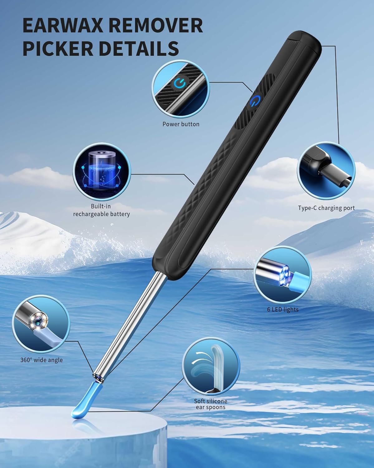 360° Spine Ear Cleaner ✨ 1080P HD Camera + 6 LED Lights 💡 Real-Time Earwax Rescue for iOS/Android 🔥 8-Piece Pro Kit & Kid-Safe Design 🌟 #EarHack #OddlySatisfying