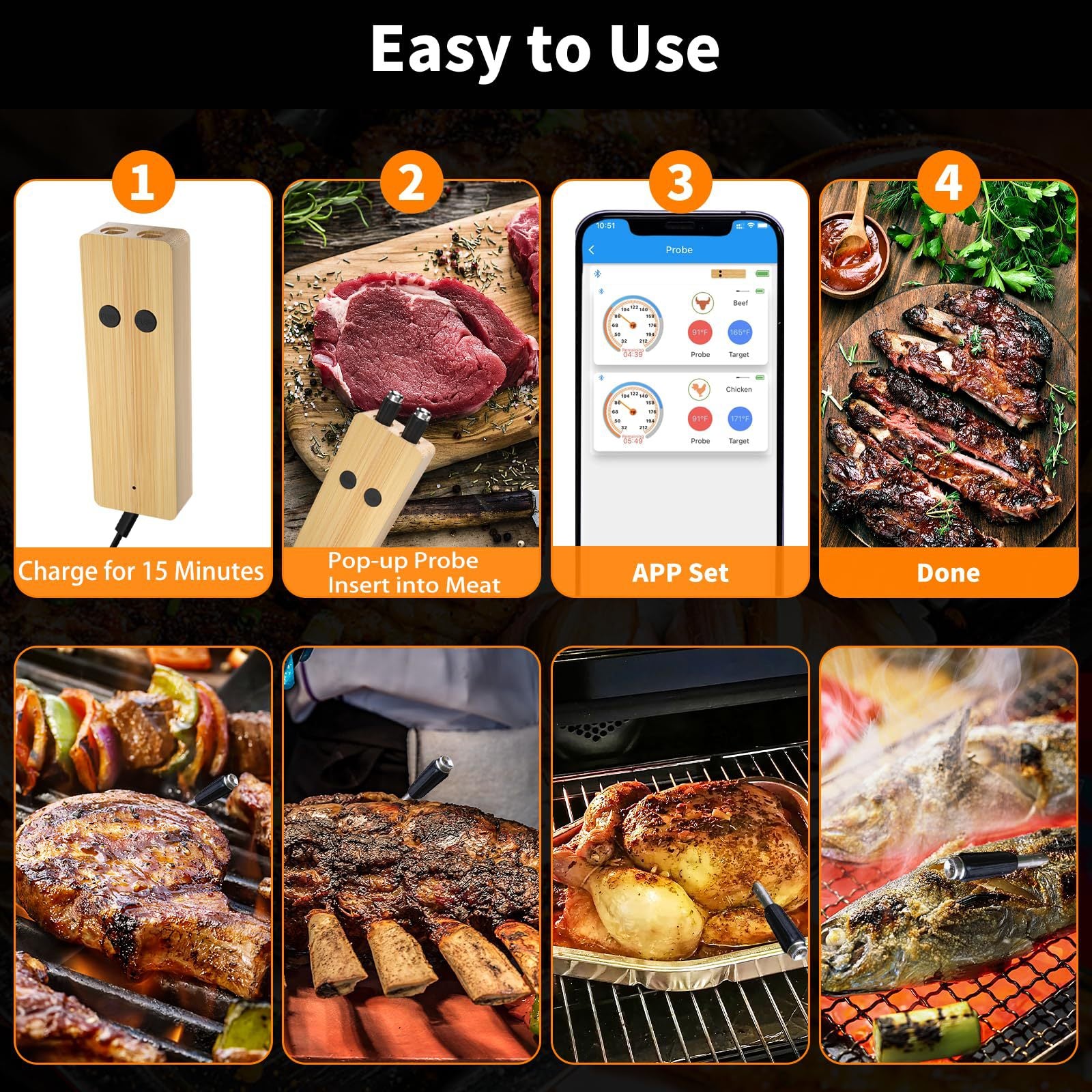 🔥Smart Meat Pro Thermometer💥 Dual Temp Tracking🌪️ 500FT Bluetooth Range✨ Grill/Smoker/Oven Master | TikTok's #1 BBQ Gadget