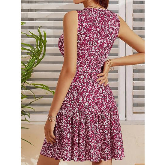 🔥Breezy & Flirty! V-Neck Wrap Dress w/ Deep Cutout✨ Sexy Beach Dress for Women💃 Summer Mini Dress | Floral Sundress TikTok Viral