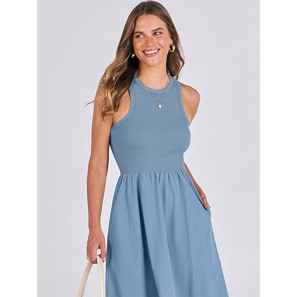 🌊Boho Beach Magic! Patchwork Knit Dress w/ Secret Pockets✨ Racerback Tank Dress💫 Flowy Midi Sundress | Summer Casual TikTok Viral
