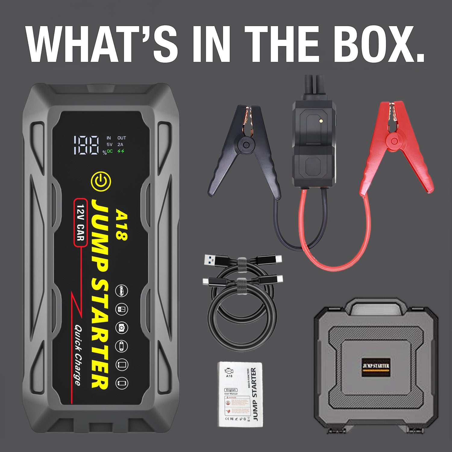 🚗⚡ 3000A Jump Starter with PD66W Fast Charge | 59200mWh MegaPower⚡Dead Battery Rescue in 3秒🔥【Roadside Hero】Portable for 10L Gas/7L Diesel - Trucks/SUVs/RVs Lifesaver (Pocket-Sized 7.6