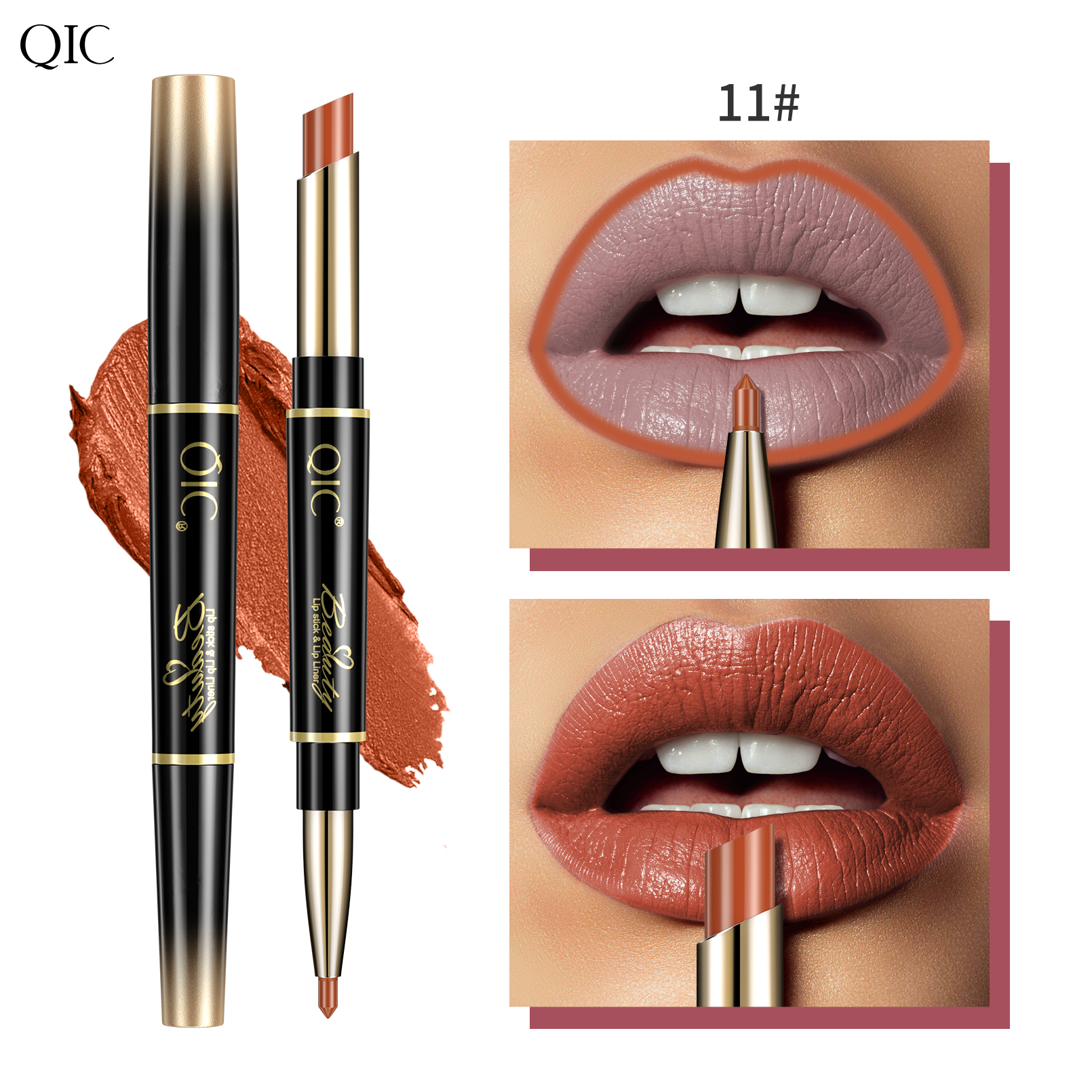 2-in-1 Dual-Ended Lipstick & Liner ✨ Matte Waterproof & Transfer-Proof! 💋 24H Non-Smudge Lip Combo 🌟 Kiss-Proof #LipHack #MatteLip #AllDayWear