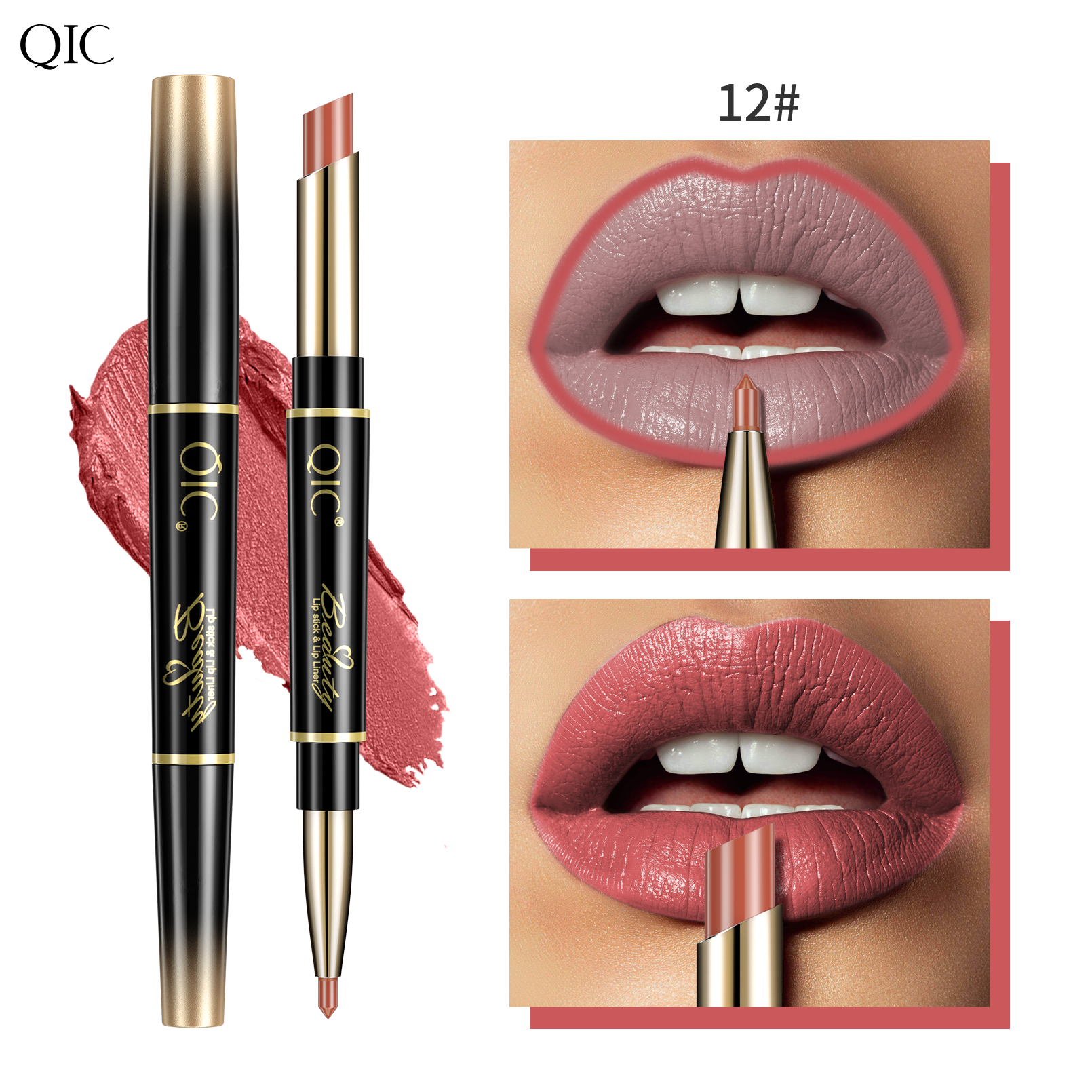 2-in-1 Dual-Ended Lipstick & Liner ✨ Matte Waterproof & Transfer-Proof! 💋 24H Non-Smudge Lip Combo 🌟 Kiss-Proof #LipHack #MatteLip #AllDayWear