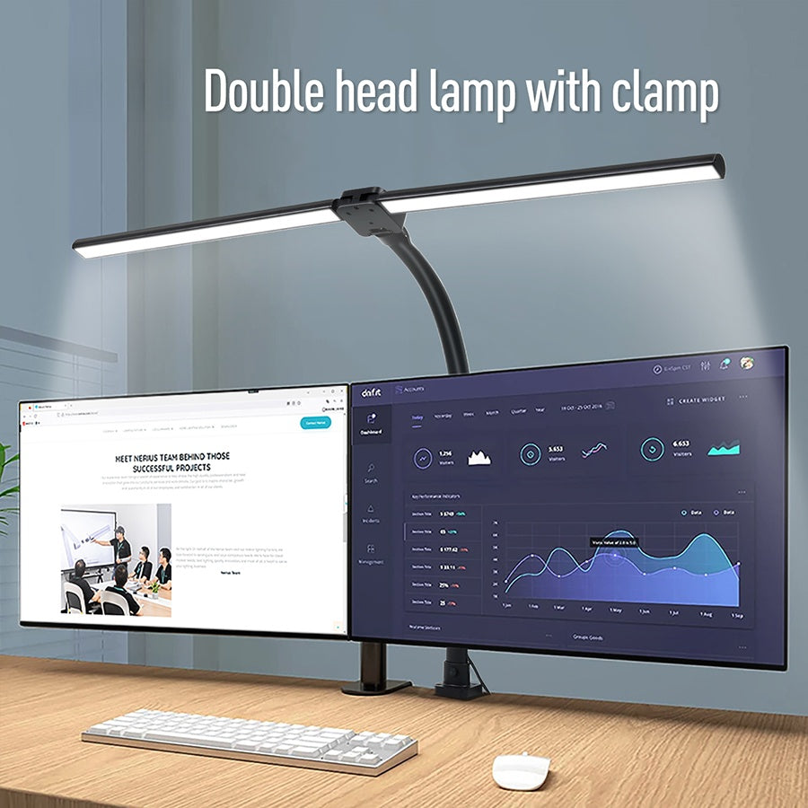 💡🔥 Double Head LED Desk Lamp with Remote Control | 24W Ultra Bright⚡Clamp & Gooseneck🌟【Pro Study/Gaming Mode】Dimmable Office Lighting - Adjustable Black Table Lamp for Home Office