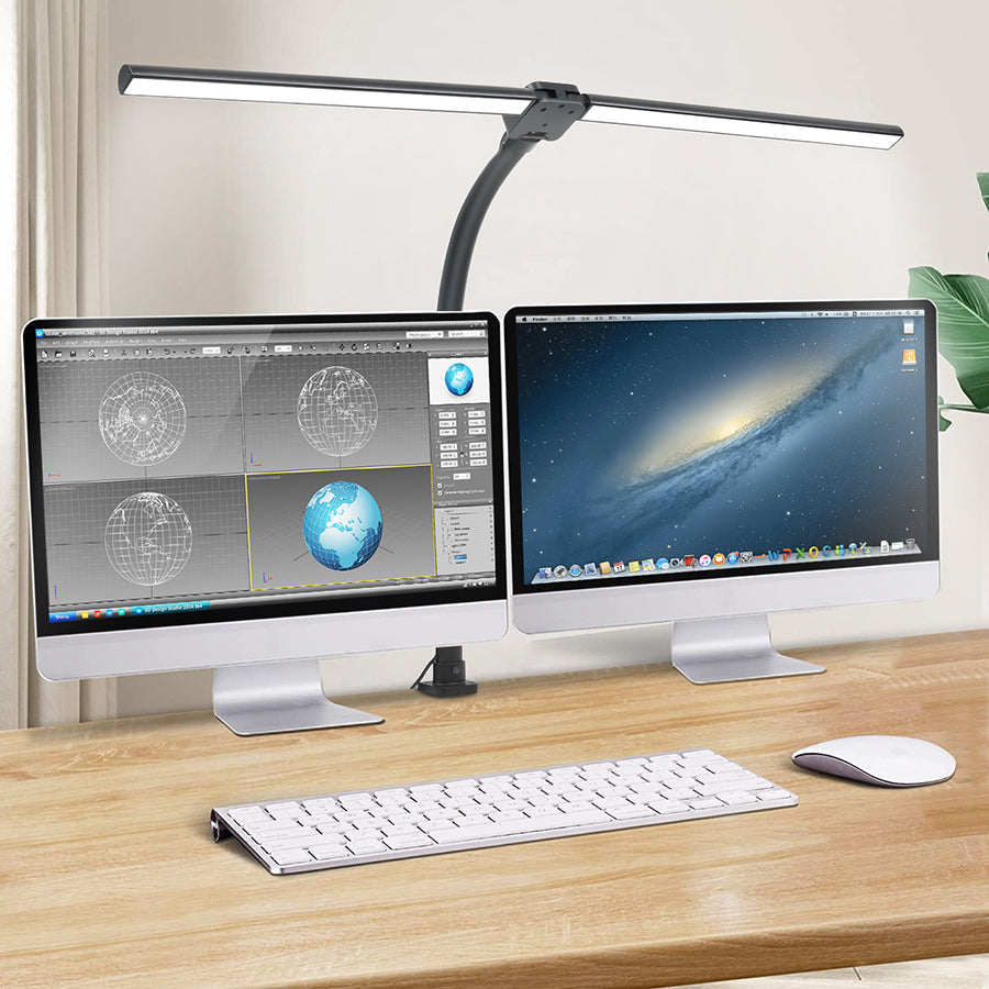 💡🔥 Double Head LED Desk Lamp with Remote Control | 24W Ultra Bright⚡Clamp & Gooseneck🌟【Pro Study/Gaming Mode】Dimmable Office Lighting - Adjustable Black Table Lamp for Home Office