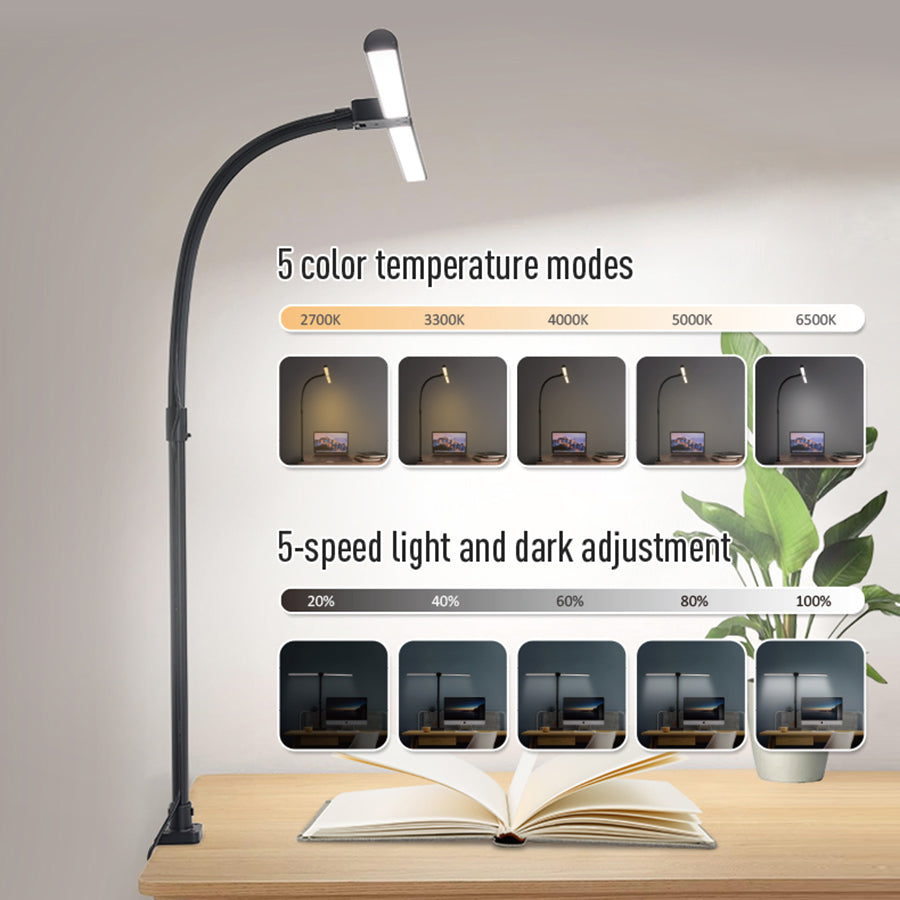 💡🔥 Double Head LED Desk Lamp with Remote Control | 24W Ultra Bright⚡Clamp & Gooseneck🌟【Pro Study/Gaming Mode】Dimmable Office Lighting - Adjustable Black Table Lamp for Home Office