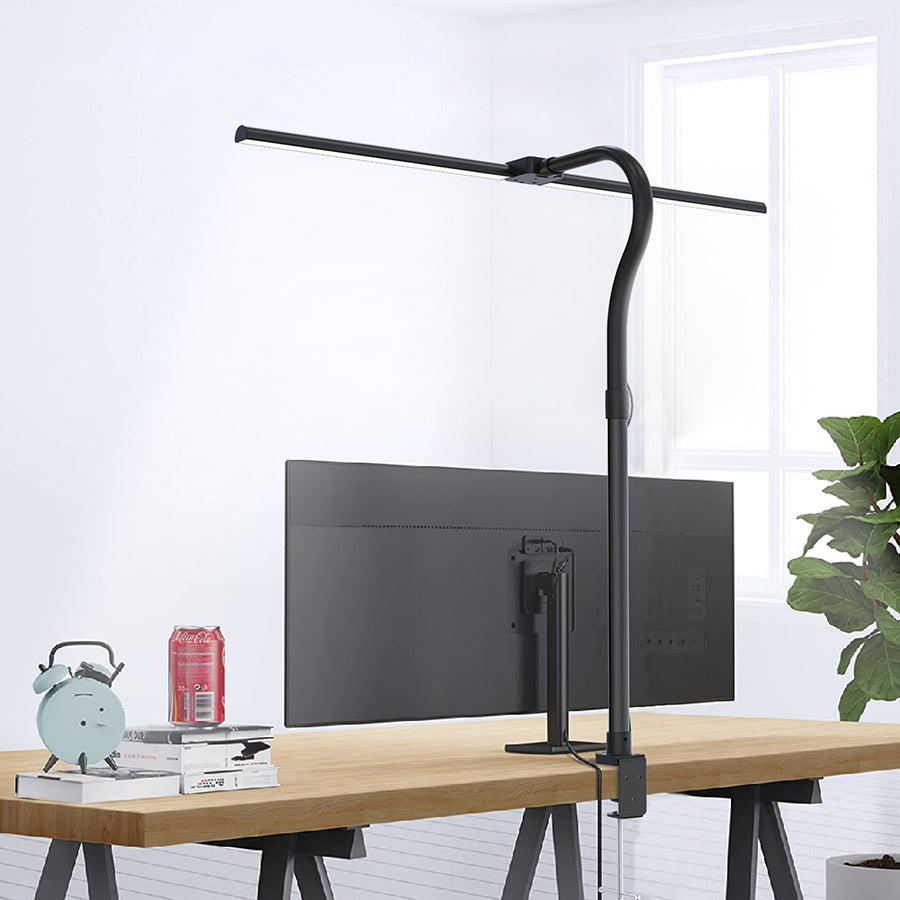 💡🔥 Double Head LED Desk Lamp with Remote Control | 24W Ultra Bright⚡Clamp & Gooseneck🌟【Pro Study/Gaming Mode】Dimmable Office Lighting - Adjustable Black Table Lamp for Home Office