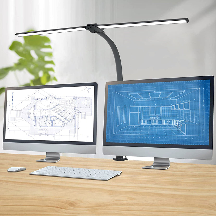 💡🔥 Double Head LED Desk Lamp with Remote Control | 24W Ultra Bright⚡Clamp & Gooseneck🌟【Pro Study/Gaming Mode】Dimmable Office Lighting - Adjustable Black Table Lamp for Home Office