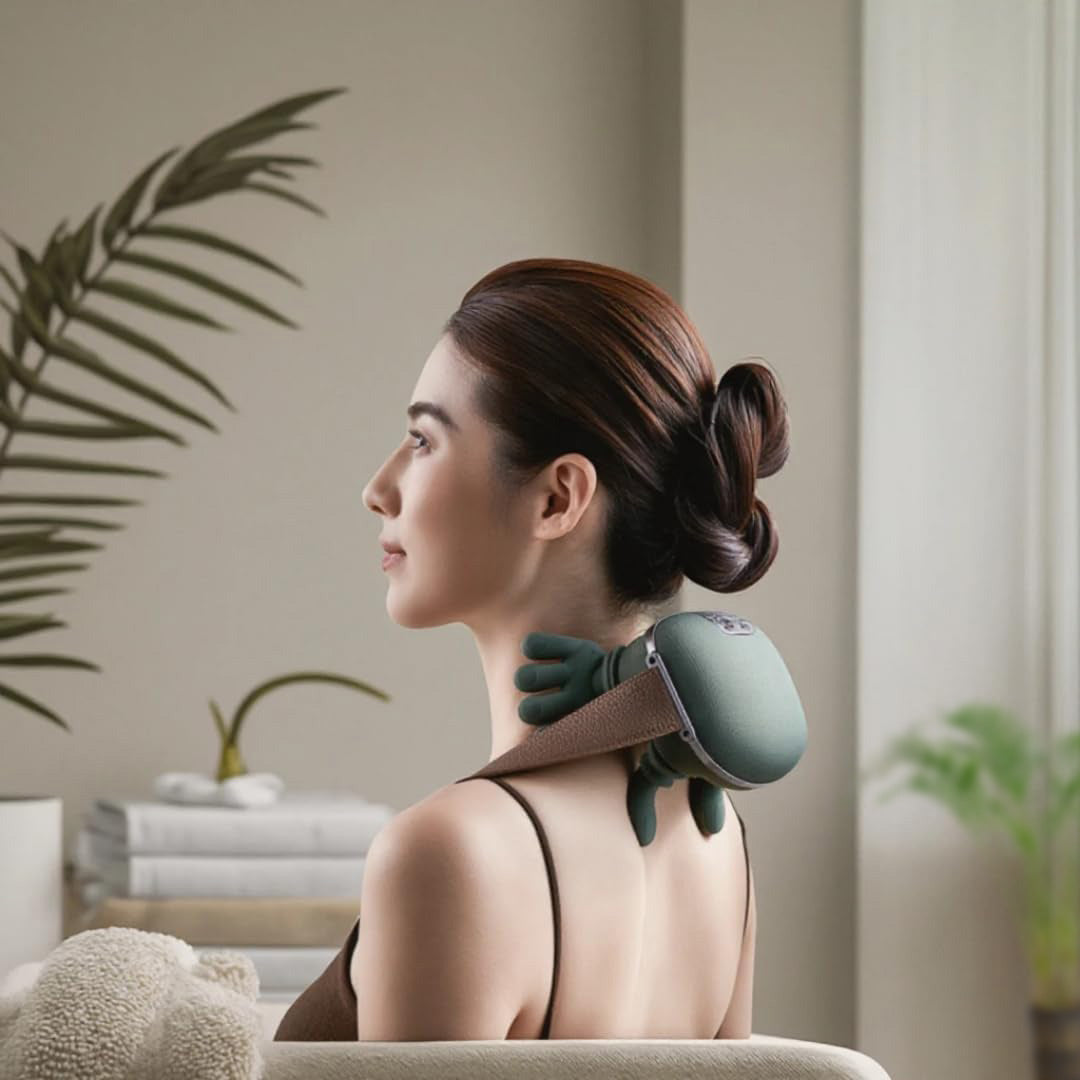 Bionic Heated Massager, Wireless Portable Shiatsu Neck and Back Massager, Electric Deep Tissue 4D Kneading Massage, Simulated Human Hand Design for Pain Relief and Muscle Relax (Green)