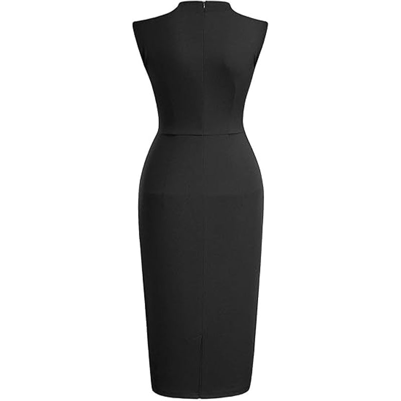 💋Sultry Vintage Vibes! Half-Collar Ruffle Dress w/ Waist Cinching✨ Old Hollywood Glam Pencil Dress💫 Cocktail Party Dress | Retro TikTok Viral