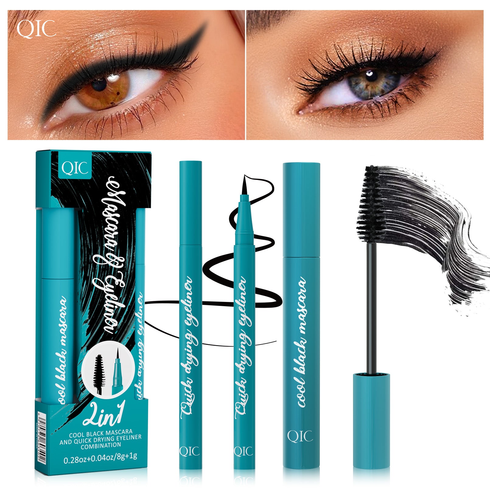 Jet Black Lash & Liner Duo ✨ 24H Waterproof & Sweatproof! 💦 Smudge-Proof Volume + Quick-Dry Winged Liner 🌟 Clump-Free #LashHack #NoPandaEyes #WaterproofMakeup