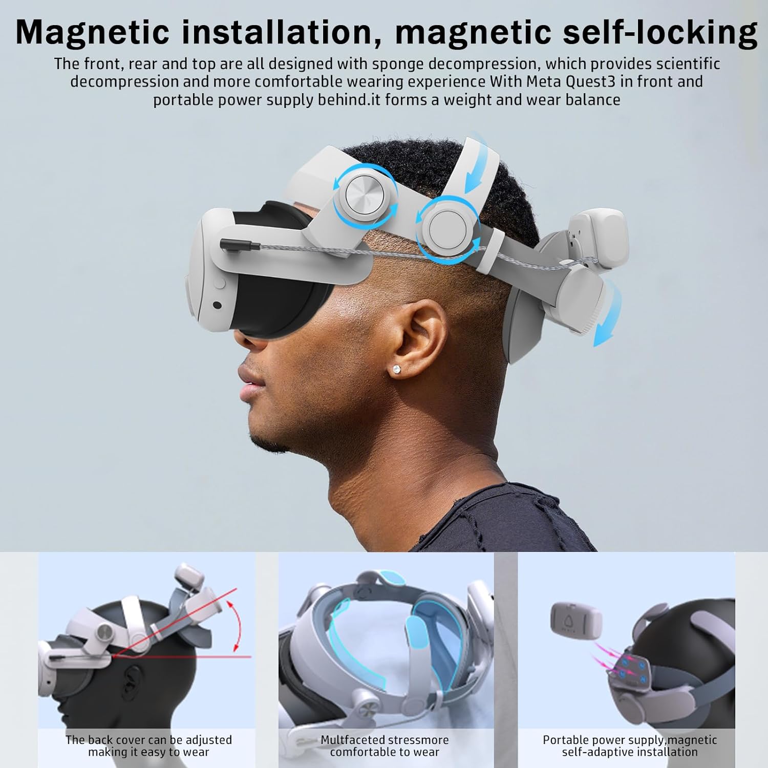 Meta Quest 3 Battery Head Strap ✨ Magnetic Power Boost & Pro Comfort 💥 Elite Strap Replacement for Oculus/Quest 3 🌟 Extend VR Playtime 🔥 #VRHacks #MetaQuest3