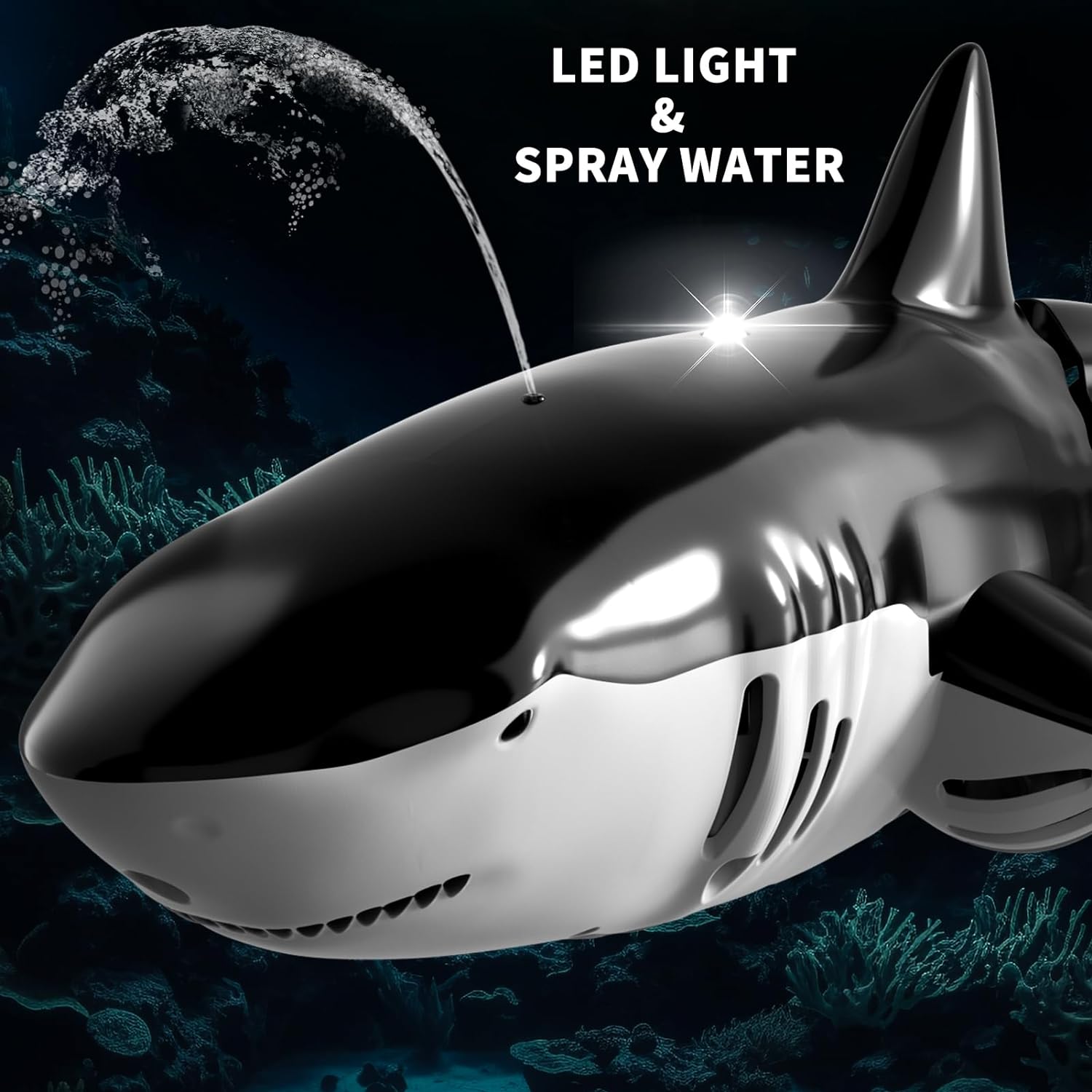 RC Shark Toy with Water Spray & LED Lights ✨ 2.4G Realistic Swim for Pools 💦 1:18 Scale + Crash-Proof Fun 🌟 Best Gift for Kids 4-9 🔥 #PoolToys #TikTokMadeMeBuyIt