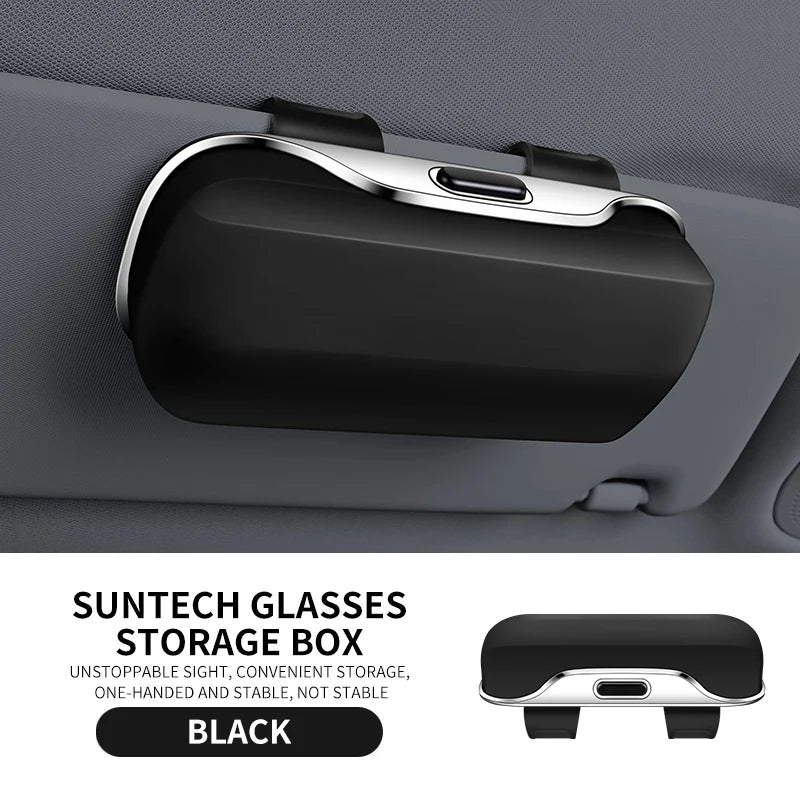 Multifunction Car Glasses Box Portable Car Sunglasses Holder Car Driving Glasses Holder Press Switch Eyeglass Case Sun Visor