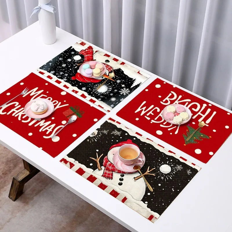 Christmas Snowman Placemat Kitchen Table Insulation Mat New Year Red Holiday Decoration Fabric Placemat Christmas Decoration