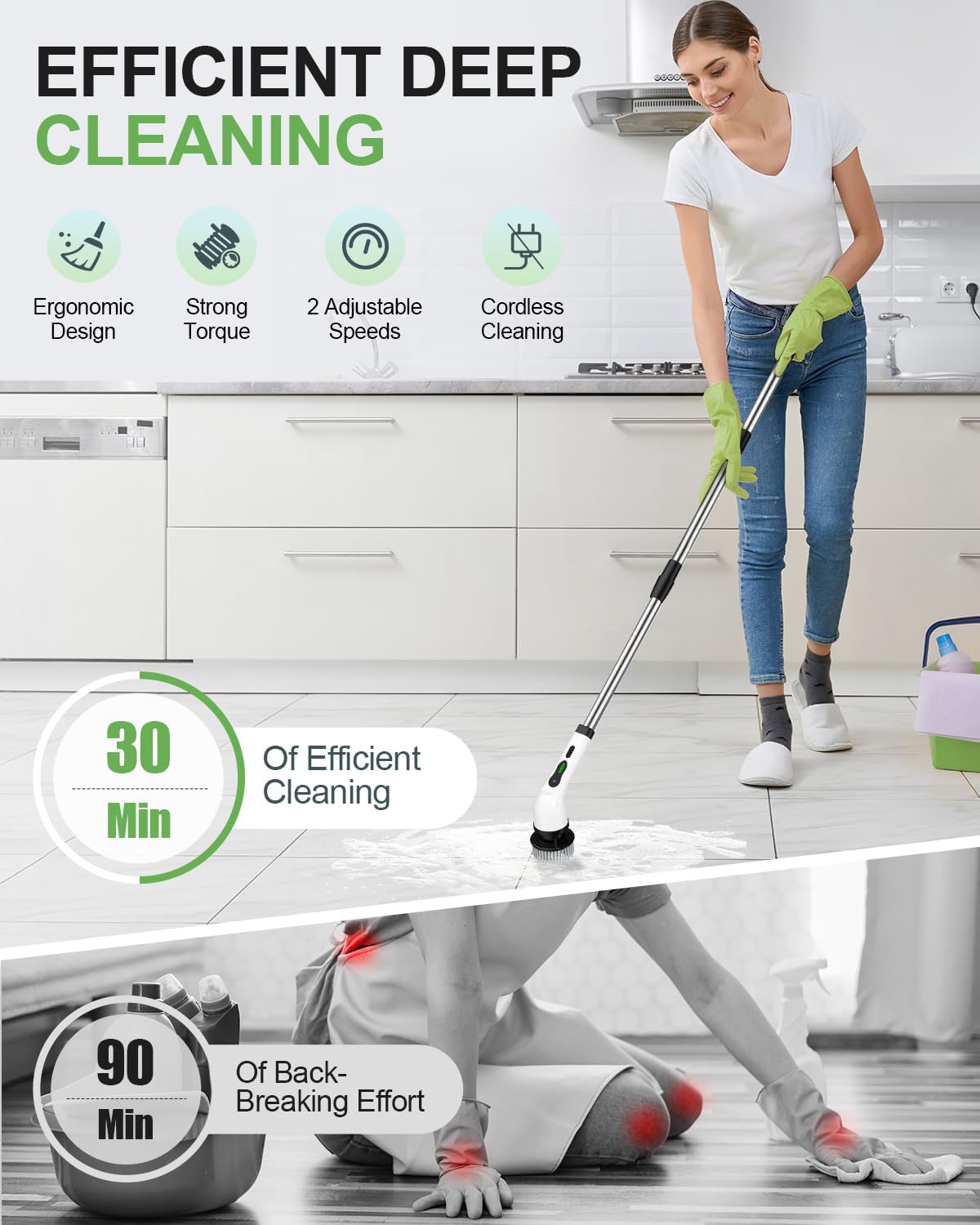 🔥 Electric Spin Scrubber Cordless Pro | 9 Heads⚡2H Runtime🌟【Deep Clean Kit】Dual-Speed IPX7 Waterproof - Bath/Tile/Car Grout Cleaner with 39