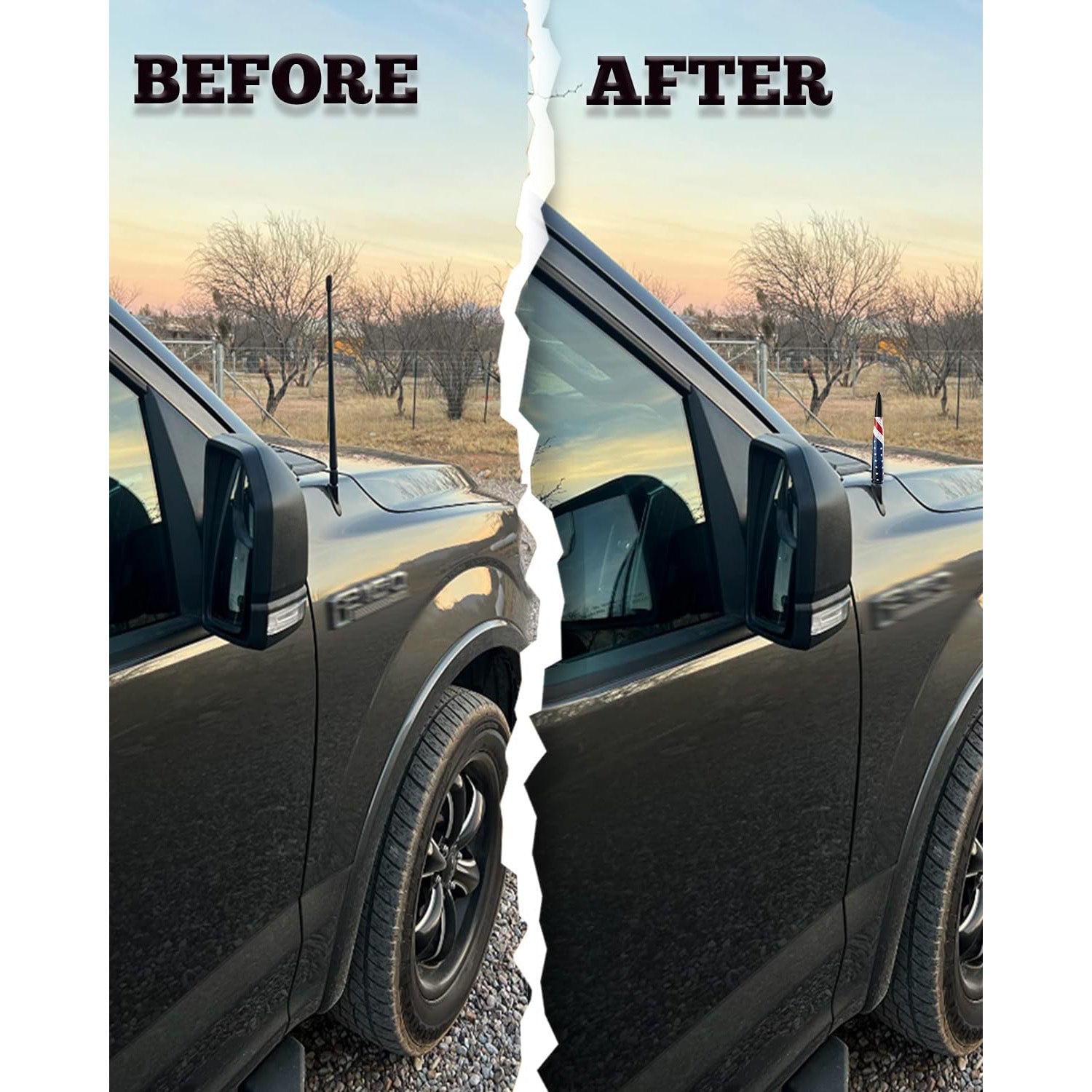 🚨 Bullet Antenna for Dodge Ram & Ford F-Series | Anti-Theft Lock⚡【Truck Pro】🇺🇸Flag Design Radio Antenna F150/F250/F350/Raptor/Bronco (1990-Current) - 360° Signal Booster