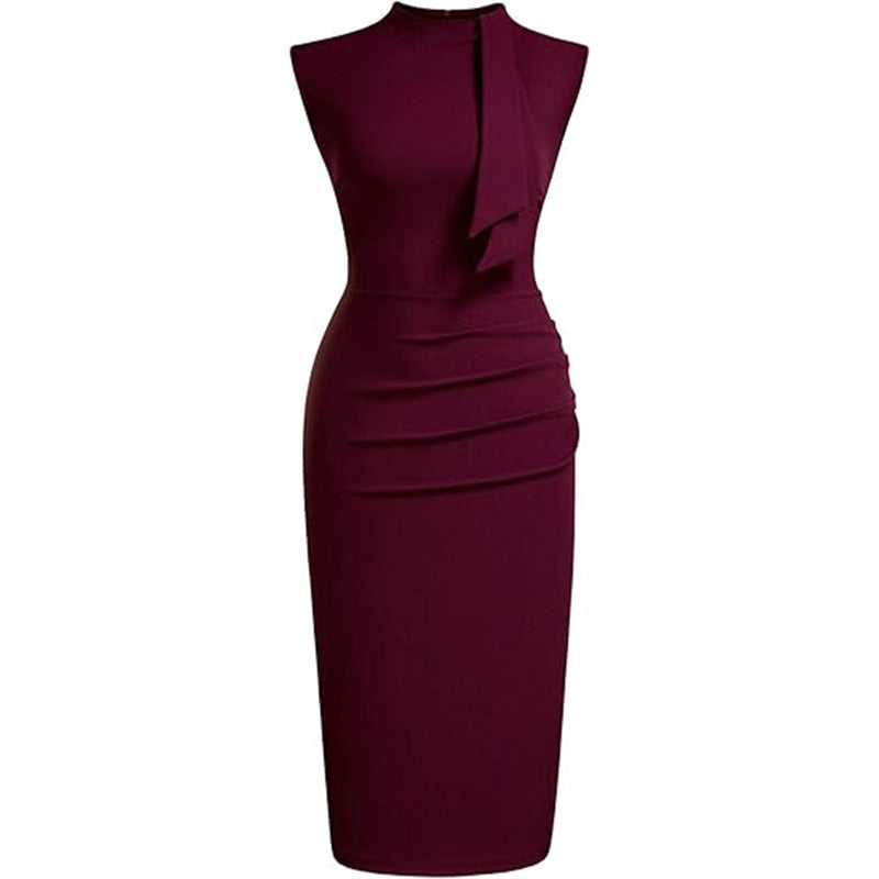 💋Sultry Vintage Vibes! Half-Collar Ruffle Dress w/ Waist Cinching✨ Old Hollywood Glam Pencil Dress💫 Cocktail Party Dress | Retro TikTok Viral
