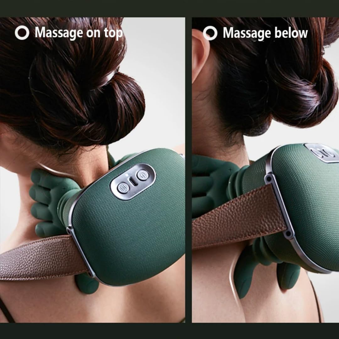 Bionic Heated Massager, Wireless Portable Shiatsu Neck and Back Massager, Electric Deep Tissue 4D Kneading Massage, Simulated Human Hand Design for Pain Relief and Muscle Relax (Green)