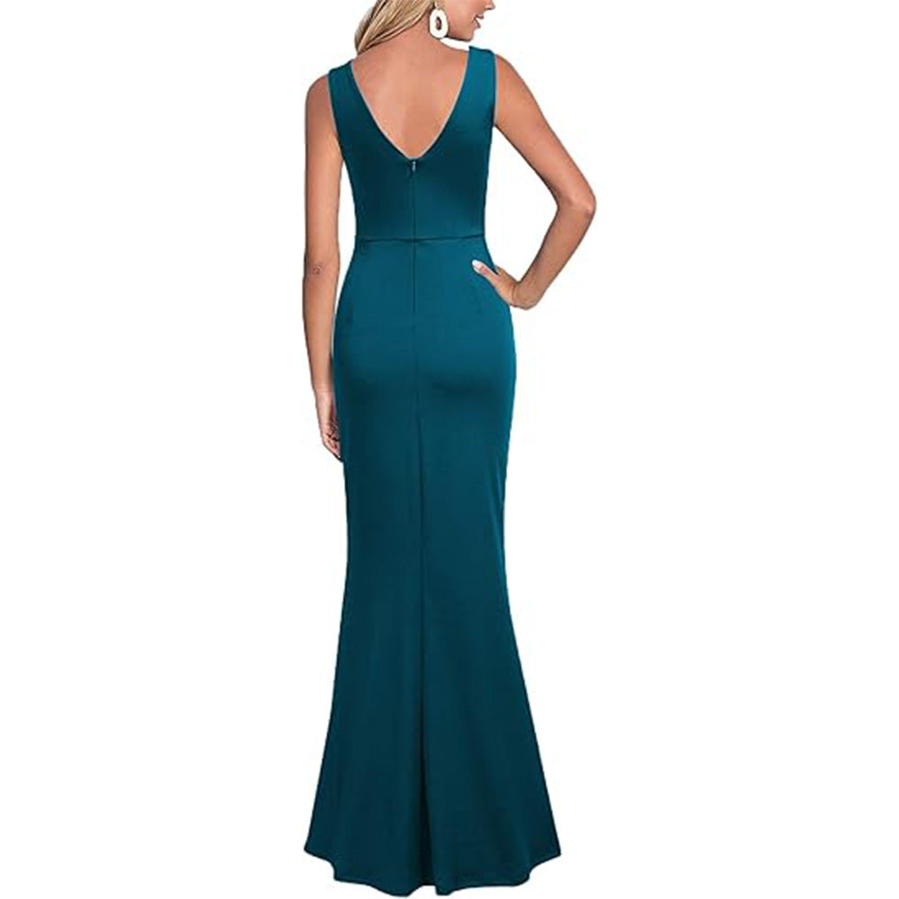 👗Red Carpet Glam! V-Neck Slit Dress w/ Thigh-High Split✨ Sexy Evening Gown💫 Bodycon Long Dress | Cocktail Party TikTok Viral