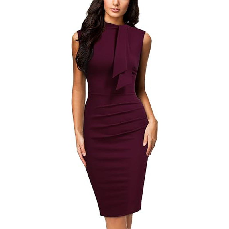 💋Sultry Vintage Vibes! Half-Collar Ruffle Dress w/ Waist Cinching✨ Old Hollywood Glam Pencil Dress💫 Cocktail Party Dress | Retro TikTok Viral