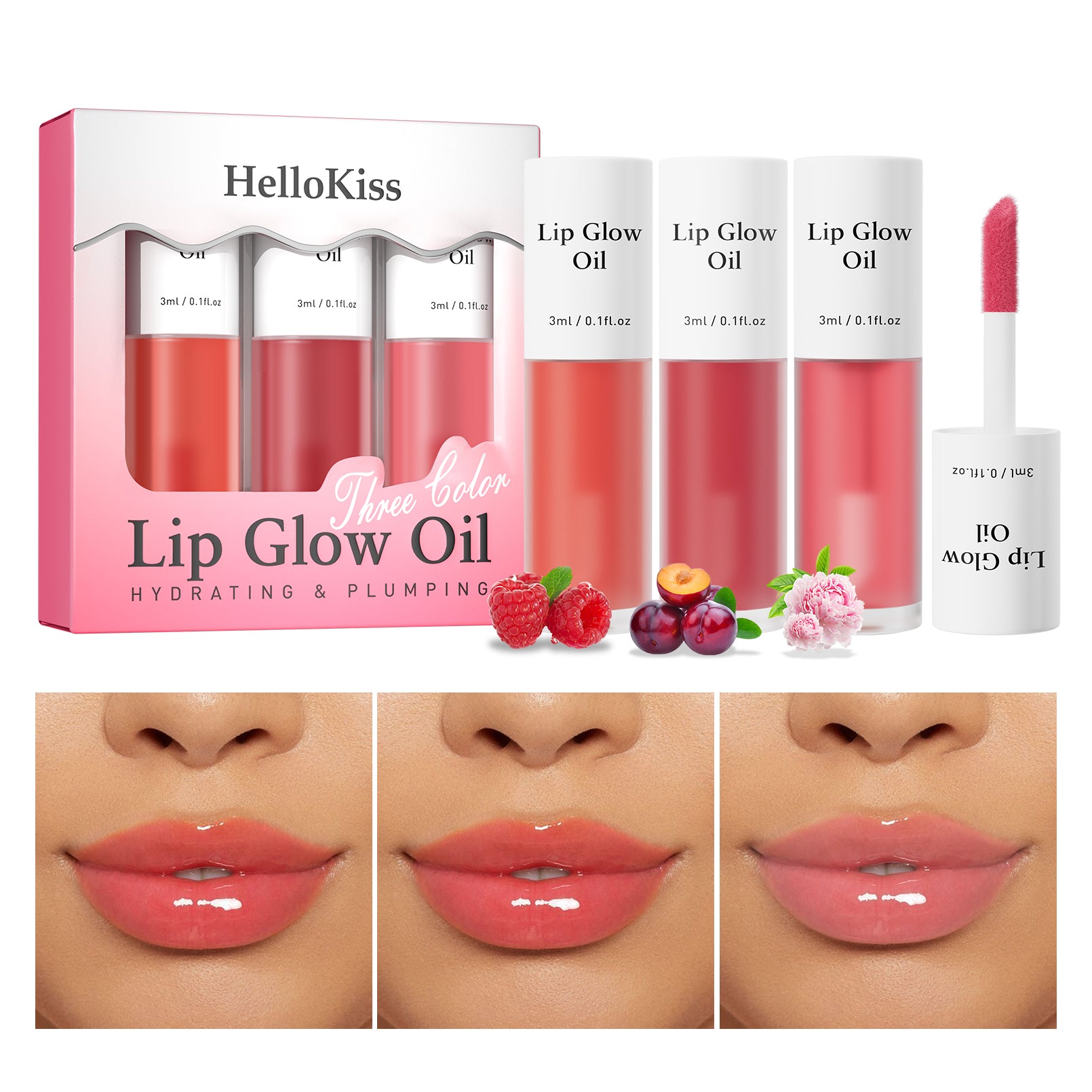 Lip Oil Stain Set - 3 Scented & Tinted Lip Stain Long Lasting, Teen Girl Gifts Stuff, Beauty Lip Gloss, Lip Plumper, Stocking Stuffer Gifts for Women, 0.1 Fl Oz x 3