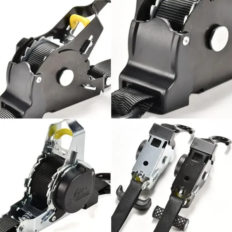 🔥 2pcs Retractable Ratchet Straps Auto-Lock | 2秒收缩⚡【Motorcycle & Luggage Pro】Heavy-Duty Elastic Belts for Bikes/Camping Gear/Cargo - 300LB Capacity (No-Tangle Design)
