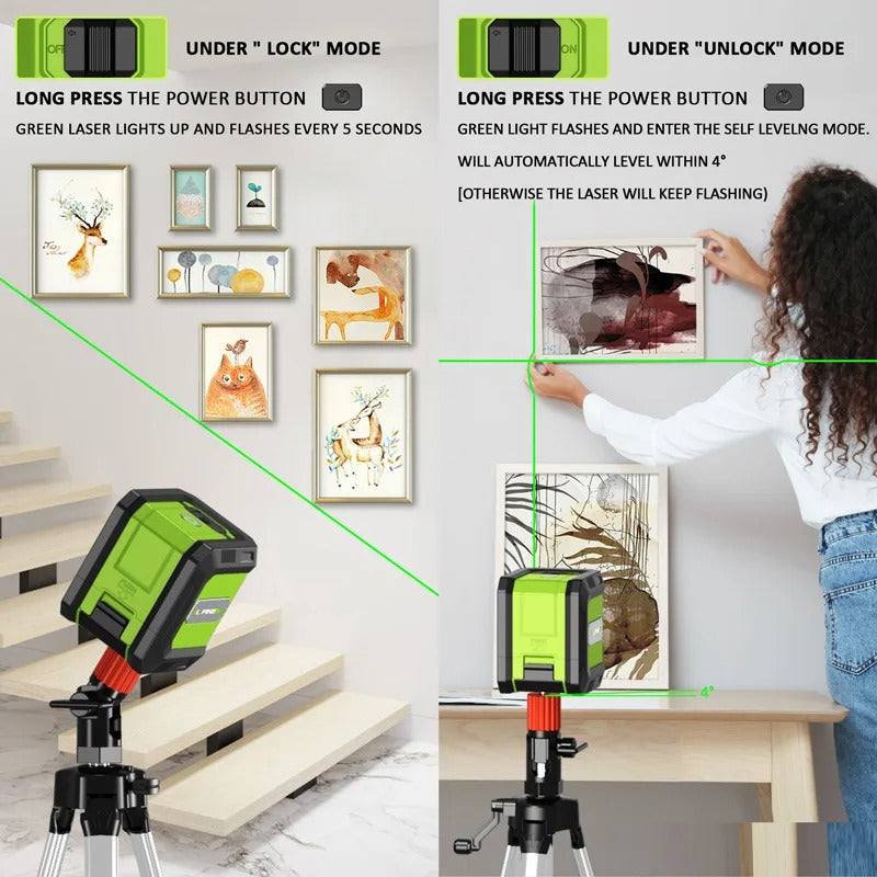 🌠 Professional Laser Level with Green Beam | 2-Line Cross + Self-Leveling⚡High Precision 360° Alignment【Home Renovation Essential】Horizontal/Vertical Wall Leveling Tool