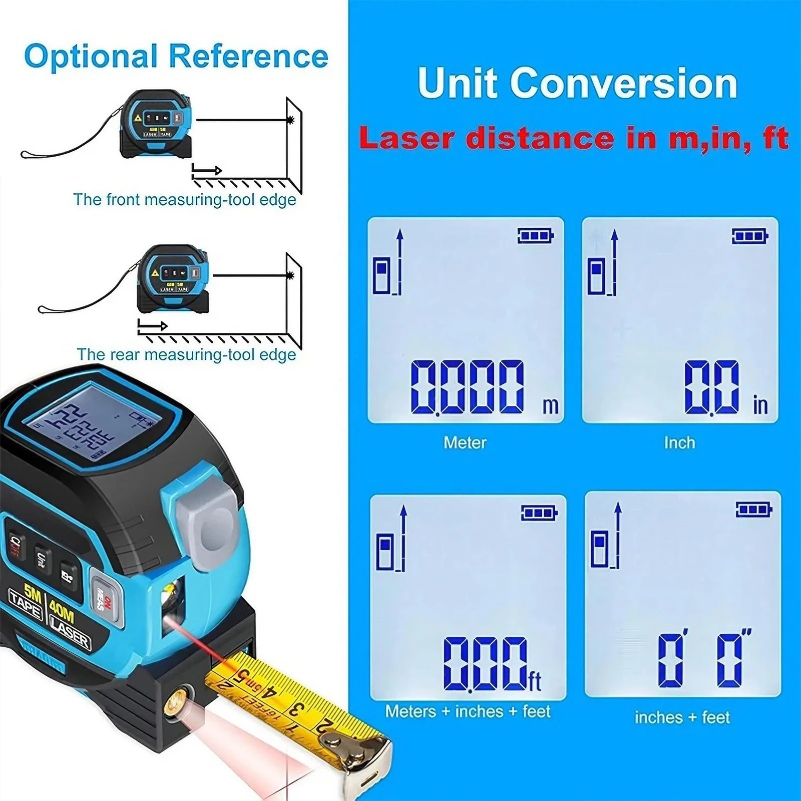 🔥 3-in-1 Laser Tape Measure 40/60M | 0.1mm Precision⚡Infrared Distance Meter🌟【DIY & Construction Pro】Smart Energy-Saving Ruler for Indoor/Outdoor
